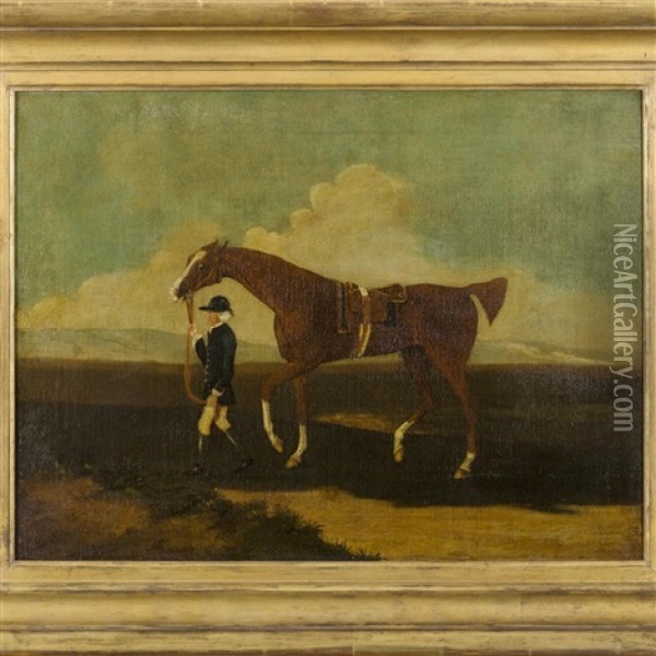 A Chestnut Race Horse With Groom Oil Painting - James Seymour