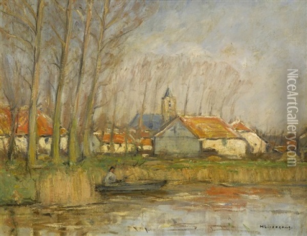 Dorf Am Fluss Oil Painting - Helmuth Liesegang