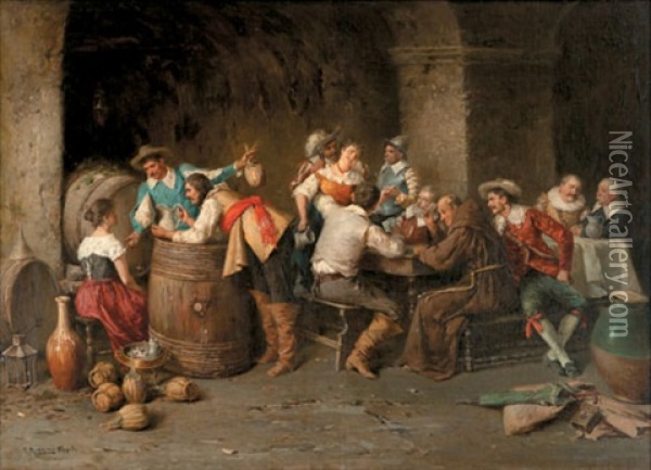 A Busy Tavern Oil Painting - Pasquale Ruggiero