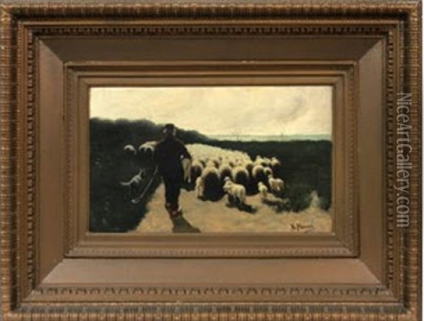 Shepherd With Flock Oil Painting - Anton Mauve