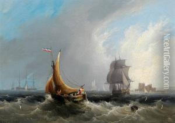 Vessels Off Calshot Castle Oil Painting - Frederick Calvert