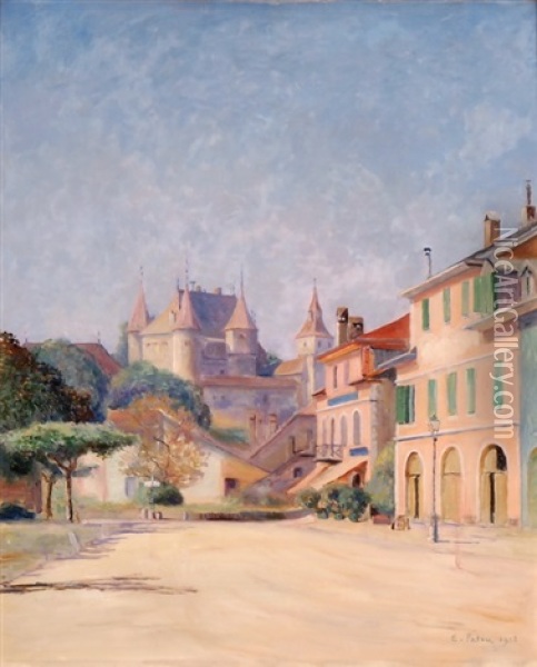 Der Schlossplatz In Nyon Oil Painting - Emile Patru