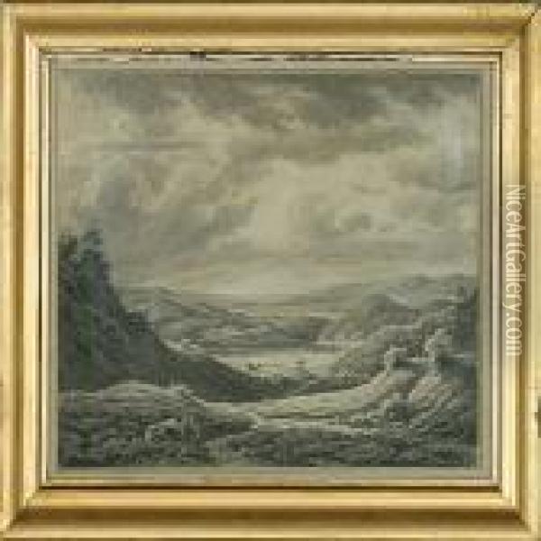 A View Overlooking A Landscape Oil Painting - F. C. Kiaerschou