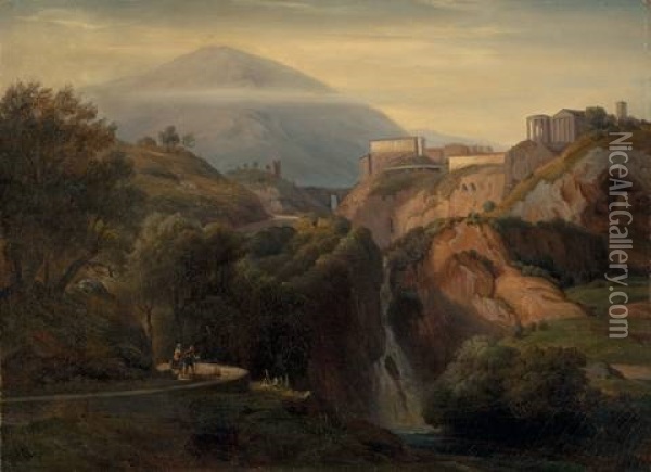 Tivoli (grosser Wasserfall Mit Vesta- Und Sibyllentempel) Oil Painting - Ernst Fries