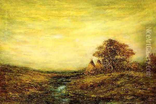 Sunset, Indian Encampment Oil Painting - Ralph Albert Blakelock