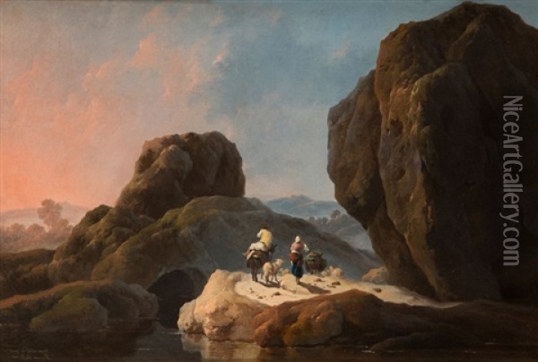 Bergers Dans Un Paysage De Rochers Oil Painting - Jean Baptiste Pillement