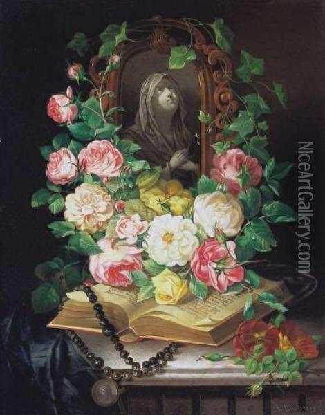 Still-life With Roses Oil Painting - Adalbert Eirich