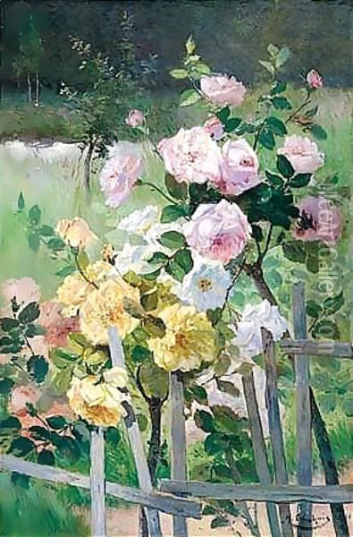 Rosiers A La Barriere Oil Painting - Eugene Henri Cauchois