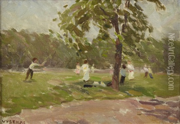 Children Playing Oil Painting - Edouard Vysekal