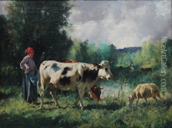 Jeune Bergere Et Son Troupeau Oil Painting - Julien Dupre
