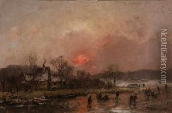 Skating On An Estuary At Sunset Oil Painting - Adolf Stademann