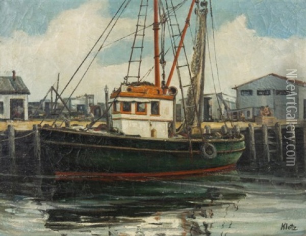 Fishing Boat In Harbor Oil Painting - Edmond Klotz