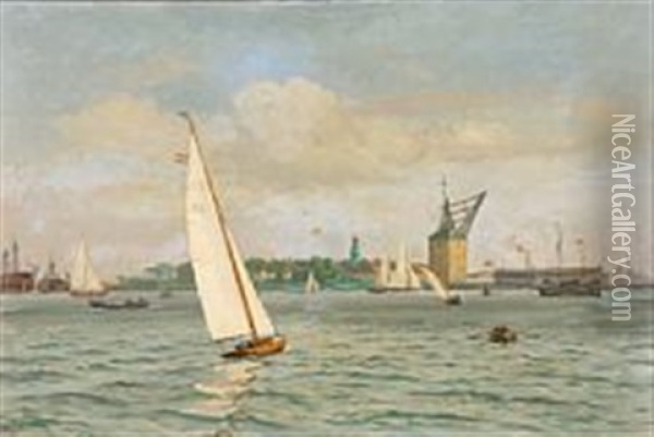 View From Copenhagen Harbour Oil Painting - Vilhelm Karl Ferdinand Arnesen