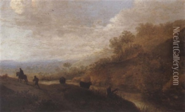 Flusslandschaft Mit Reisenden Oil Painting - Jan Dirksz. Both