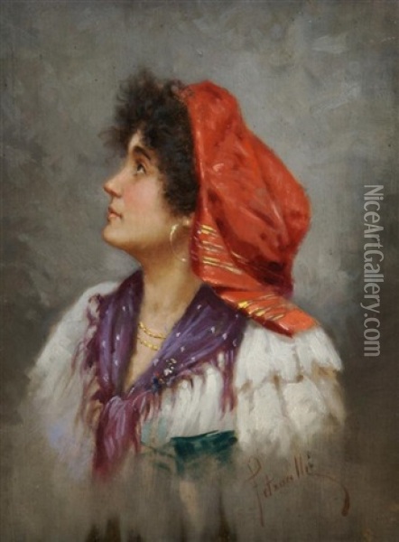 Woman In Bandana Oil Painting - Vincenzo Pasquale Angelo Petrocelli