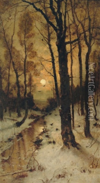 Bach Im Winter Oil Painting - Ludwig Lanckow