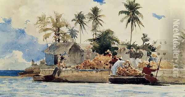 Sponge Fishing, Nassau Oil Painting - Winslow Homer