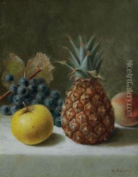 Still Life With Pineapple Oil Painting - George Harvey