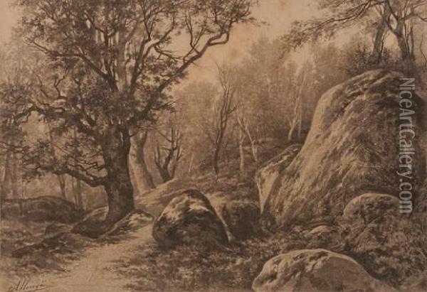 Rocher Dans La Foret De Fontainebleau Oil Painting - Auguste Allonge