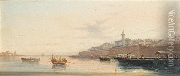 The Grand Harbour, Valletta (+ Marsamxett Harbour, Valletta; Pair) Oil Painting - Girolamo Gianni