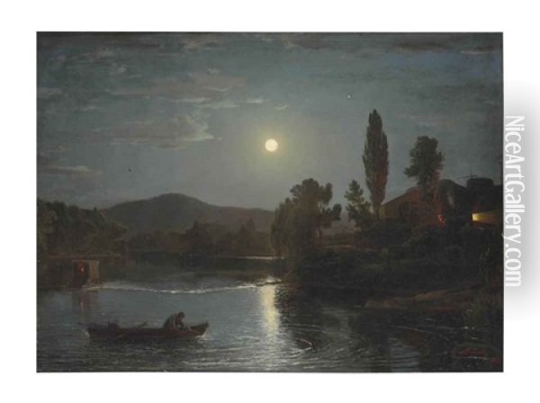 A Night River Scene Oil Painting - Dewitt Clinton Boutelle