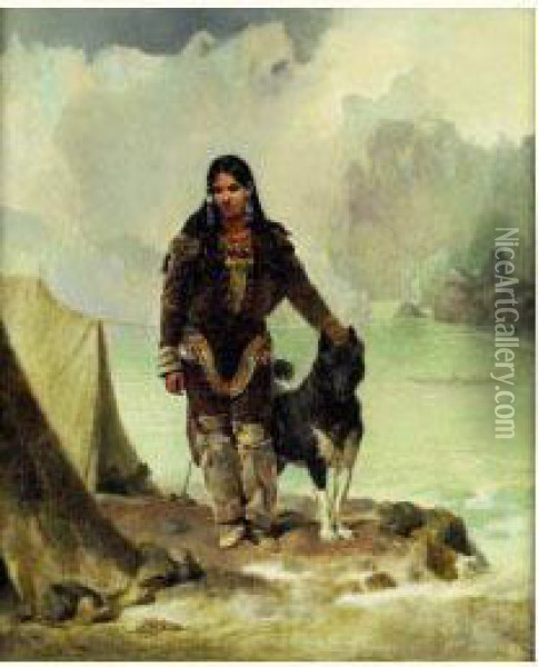 Indienne Et Son Chien Pres Du Lac Oil Painting - Leon Cogniet