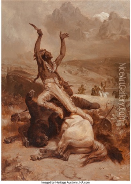 Indian Brave Rejoicing Over Slain Bear Oil Painting - Johannes Adam Simon Oertel