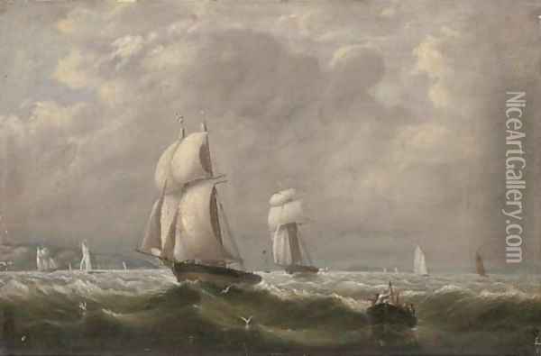 Sailing match by schooners of the Royal Yacht Squadron 23rd August 1837, Dolphin in advance of Menai Oil Painting - Arthur Wellington Fowles
