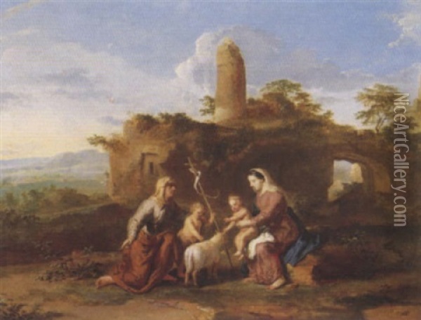 Elisabeth Und Maria Mit Jesus Und Johannes In Einer Landschaft Oil Painting - Gerard Hoet the Elder