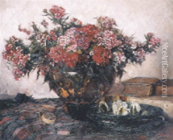 Stilleben Mit Blumenstraus Und Blumenschale Oil Painting - Cornelis Koppenol