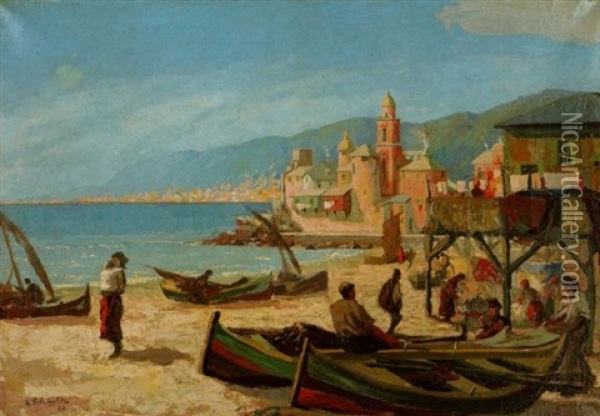 Fischer Am Strand Von Caniogli, Italien Oil Painting - August Schlueter