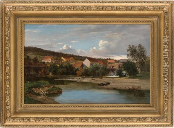 Storgard Med Foss I Forgrunnen Oil Painting - Herman Wedel-Anker