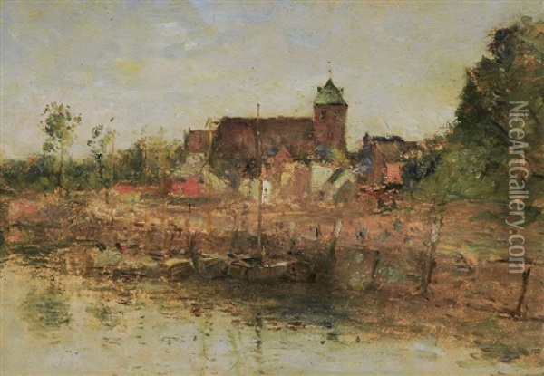 Holzhafen In Stade Mit St. Wilhadi Im Hintergrund Oil Painting - Rudolf Hoeckner