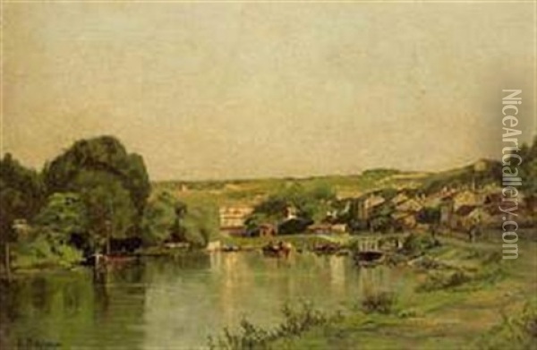 Peniches Sur La Riviere Oil Painting - Georges Leon Alfred Perrichon