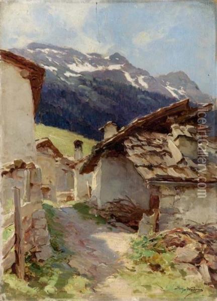 Baita Nel Cadore Oil Painting - Achille Beltrame