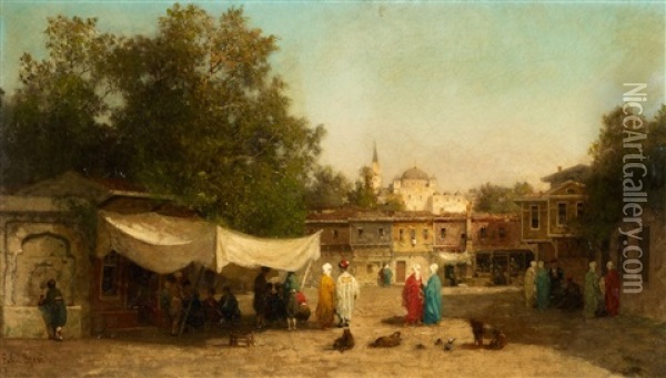 A View Of Constantinopel (istanbul) Oil Painting - Germain Fabius Brest