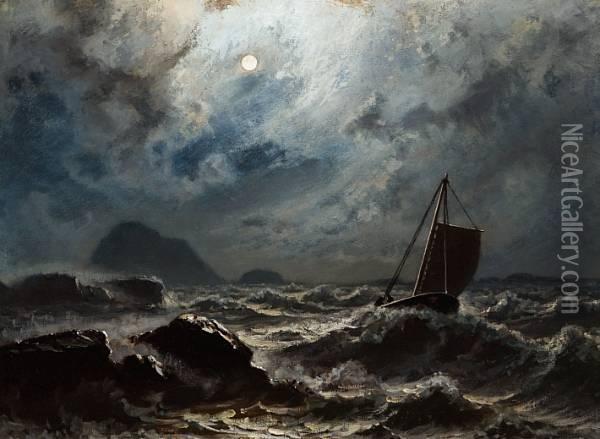 Sturmiche Nacht ... Kuste Norwegens Oil Painting - Knud Andreassen Baade