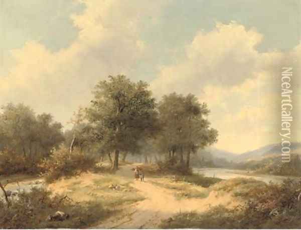 Woodgatherers on a sandy track Oil Painting - Hendrik Pieter Koekkoek