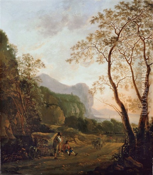 Sudliche Landschaft Mit Wanderern Und Pferdefuhrwerk Oil Painting - Willem de Heusch
