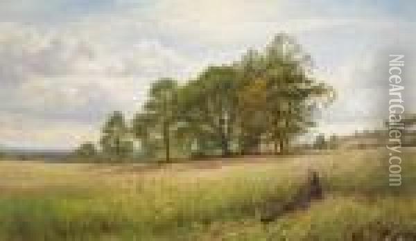 Summertime: Through The Hayfield, Worcestershire Oil Painting - Benjamin Williams Leader