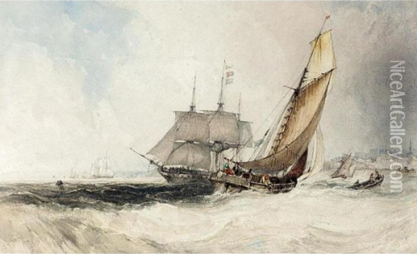 Shipping Off The Coast Oil Painting - Charles Bentley