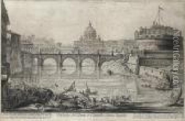 Veduta Del Ponte E Castello Sant'angelo Oil Painting - Giovanni Battista Piranesi