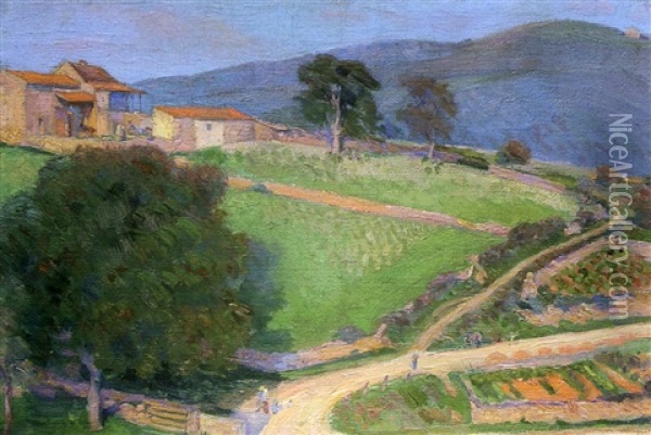 Route De Village Animee Oil Painting - Hippolyte Petitjean