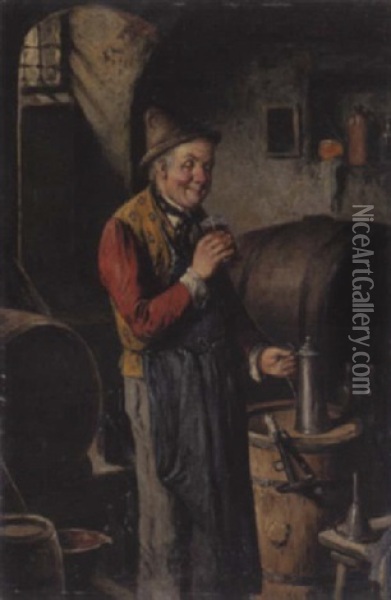 Kellermeister Be Der Weinprobe Oil Painting - Carl Ostersetzer