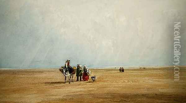Figures with a Donkey on a French Beach Oil Painting - David Cox