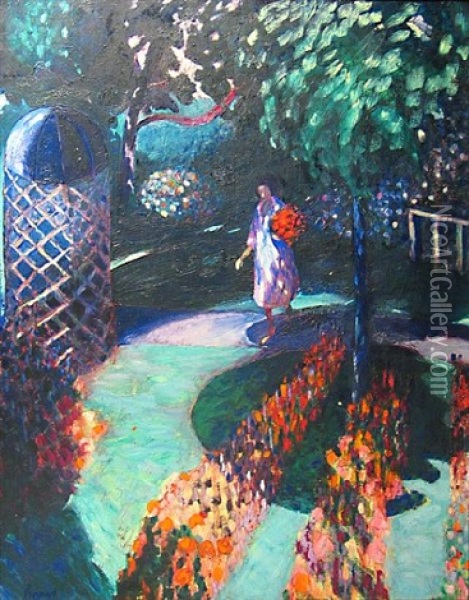 Garden With Gazebo Oil Painting - John Thomas