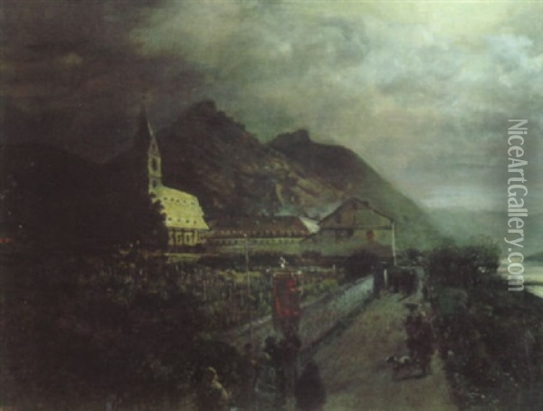 Prozession Beim Kloster Bornhofen Oil Painting - Oswald Achenbach