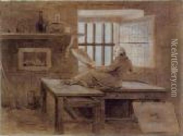 Hubert Robert In His Cell In The Prison Of St.lazare Oil Painting - Hubert Robert