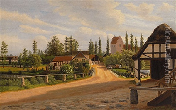 Sommerliche Dorflandschaft Oil Painting - Eiler Rasmussen Eilersen