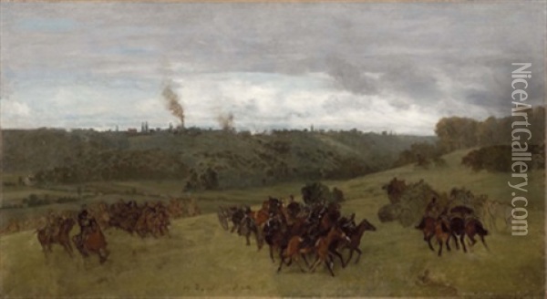 Szene Aus Dem Deutsch-franzosischen Krieg Von 1870/71 : Artellerie-gefecht Oil Painting - Heinrich Lang